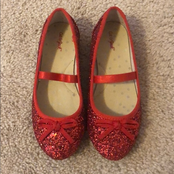 red glitter ballet flats